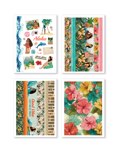 Summer monthly planning kit with palm leaves and florals