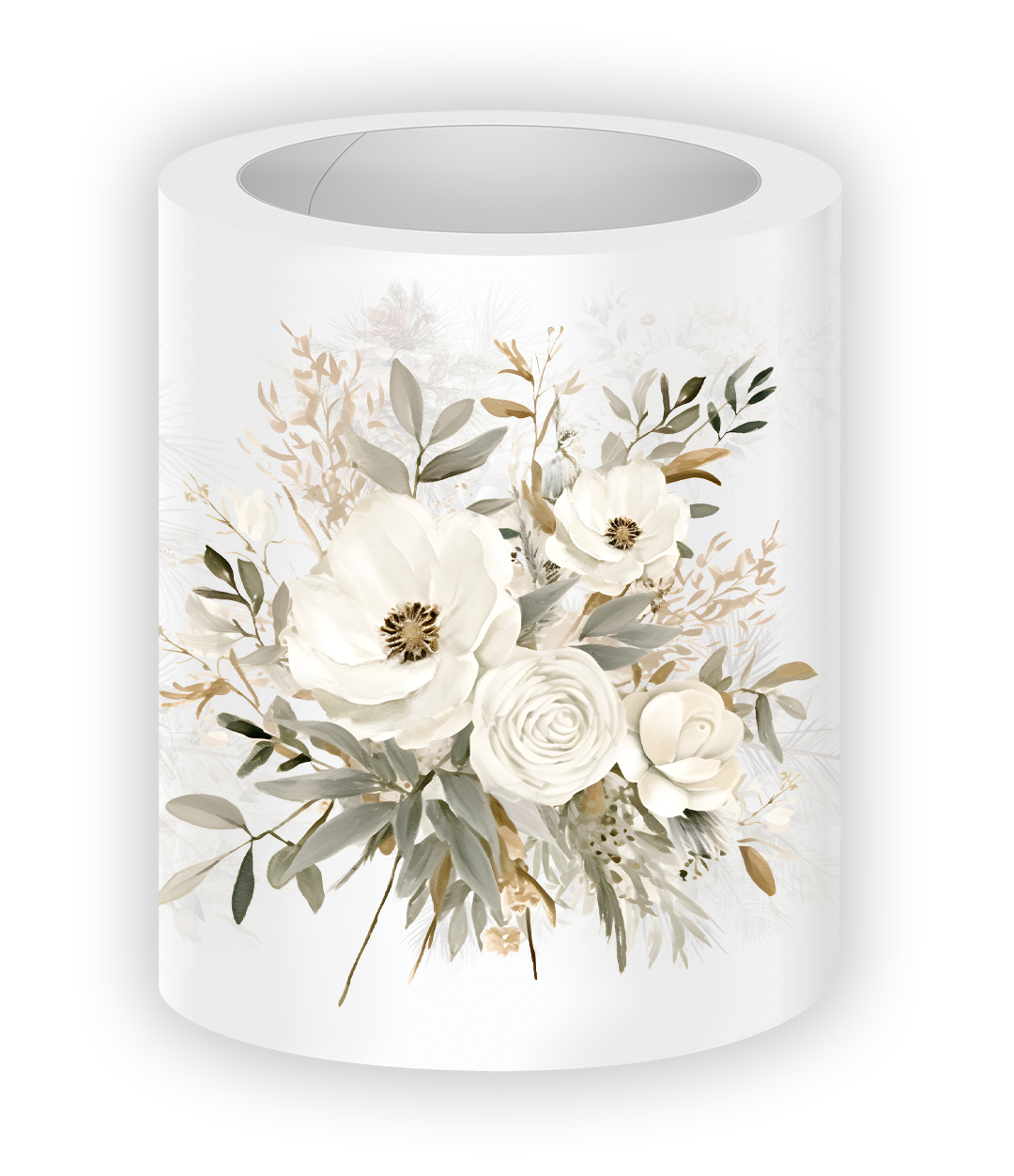 Ivory Petals Pre-cut PET Tape with winter floral and pinecone designs