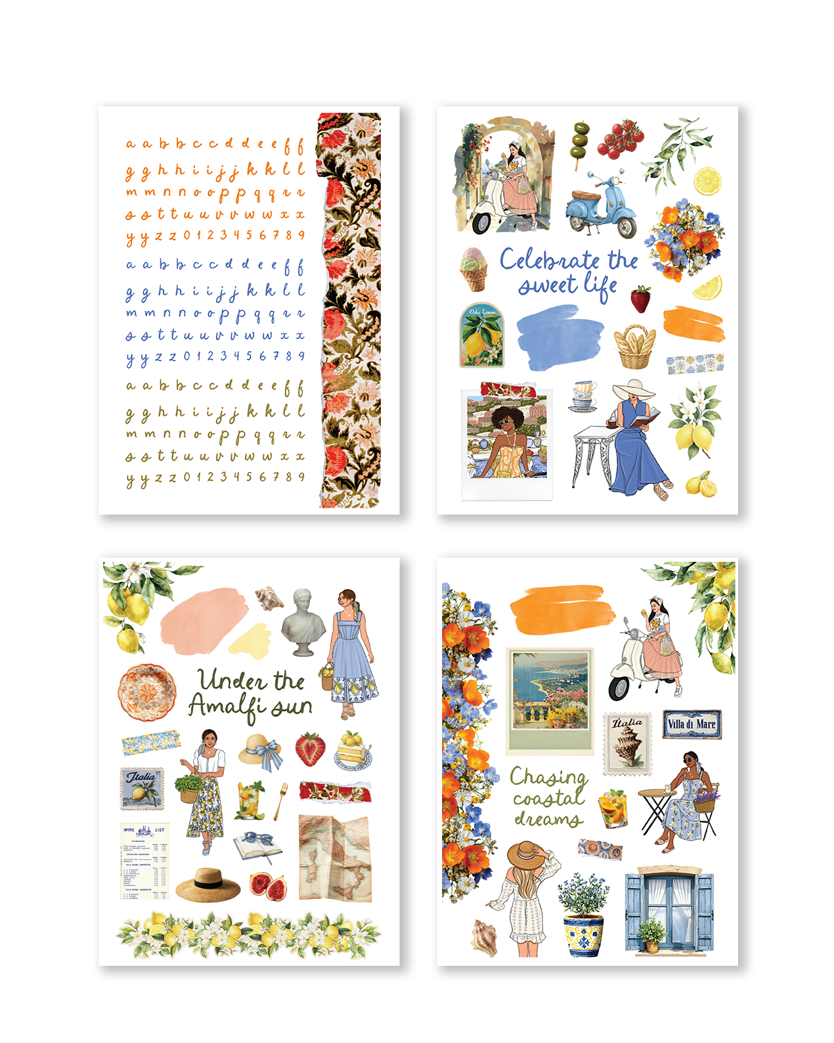 Italian summer themed monthly planner sticker kit