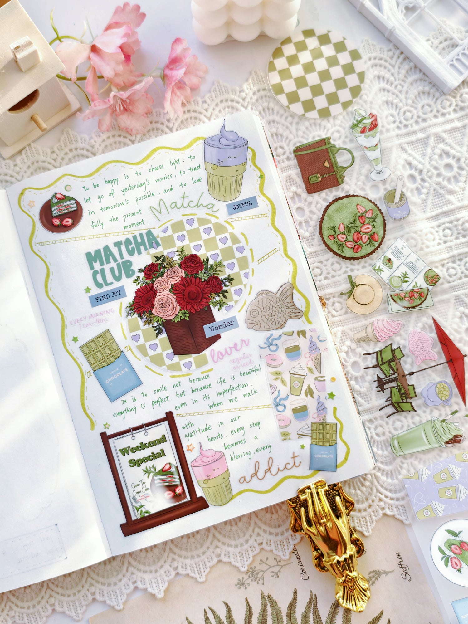 Love You So Matcha PET tape used in planner spread