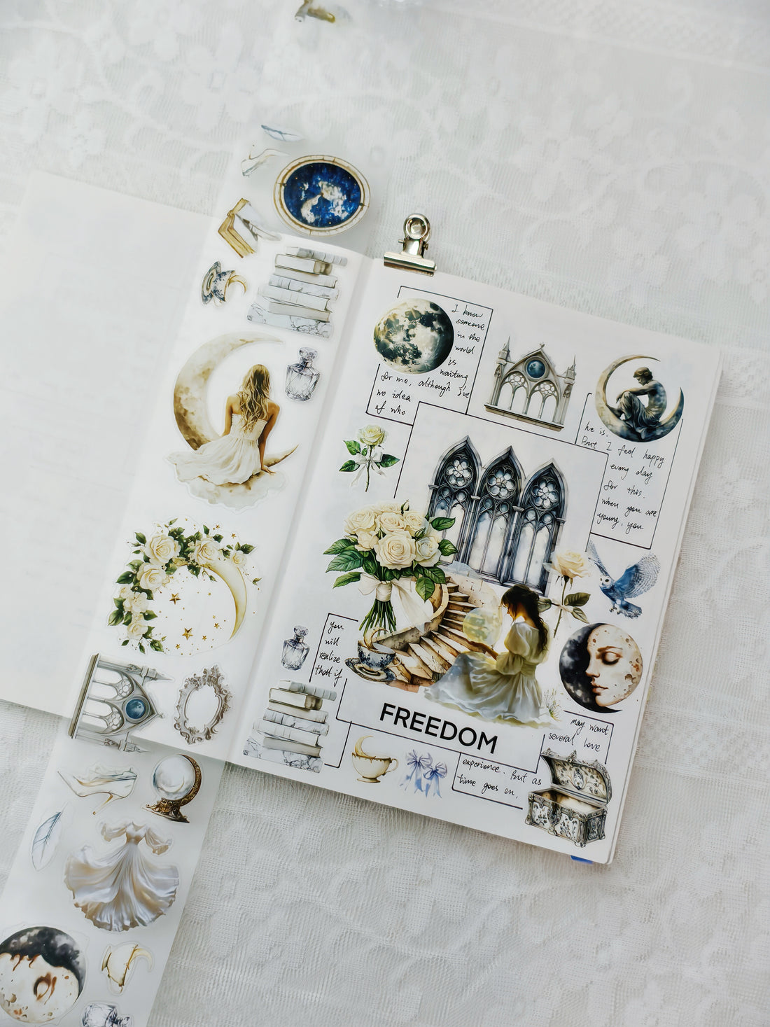 Lunar Whisper PET tape with celestial moon and star illustrations