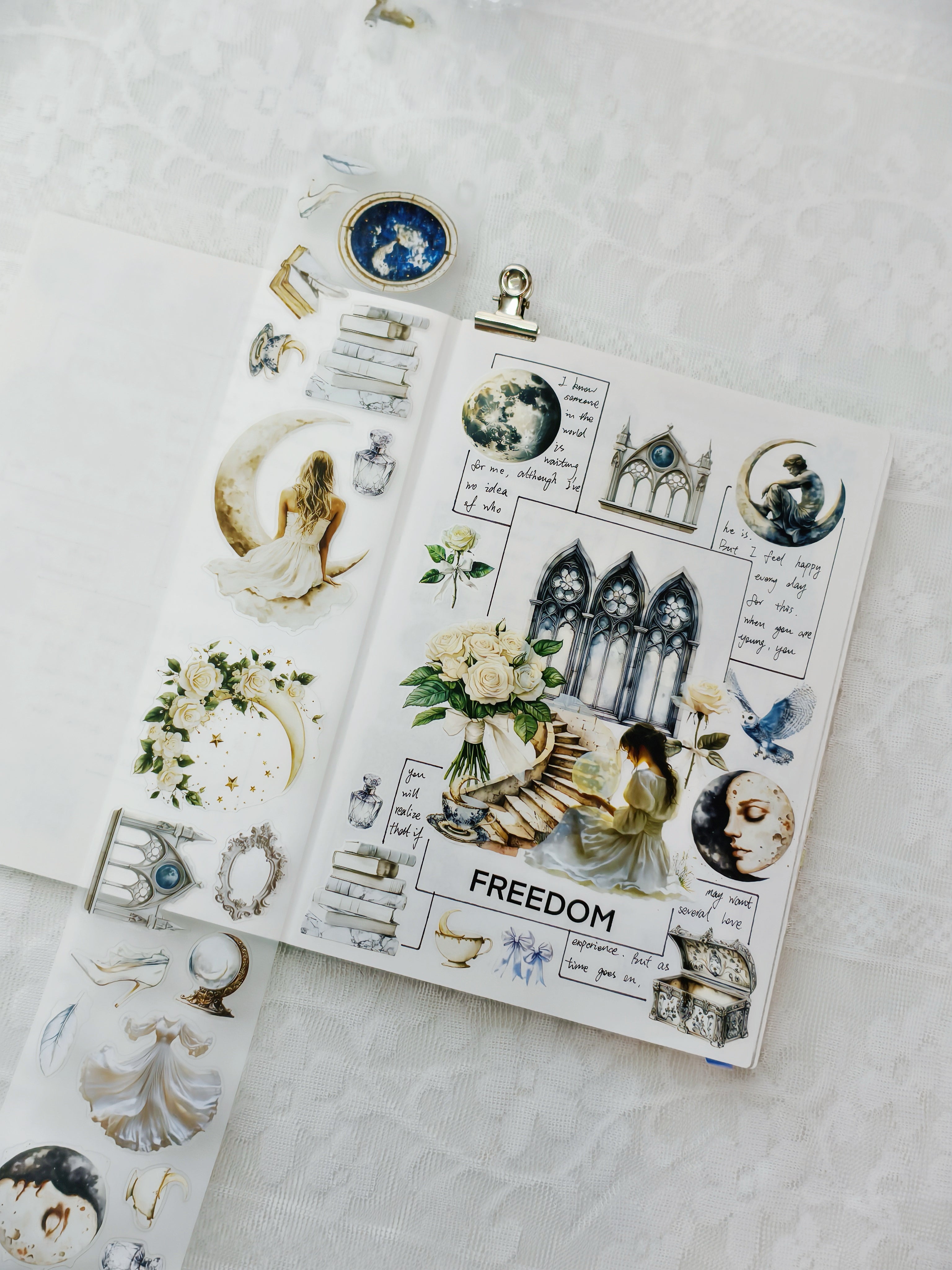 Lunar Whisper PET tape with celestial moon and star illustrations