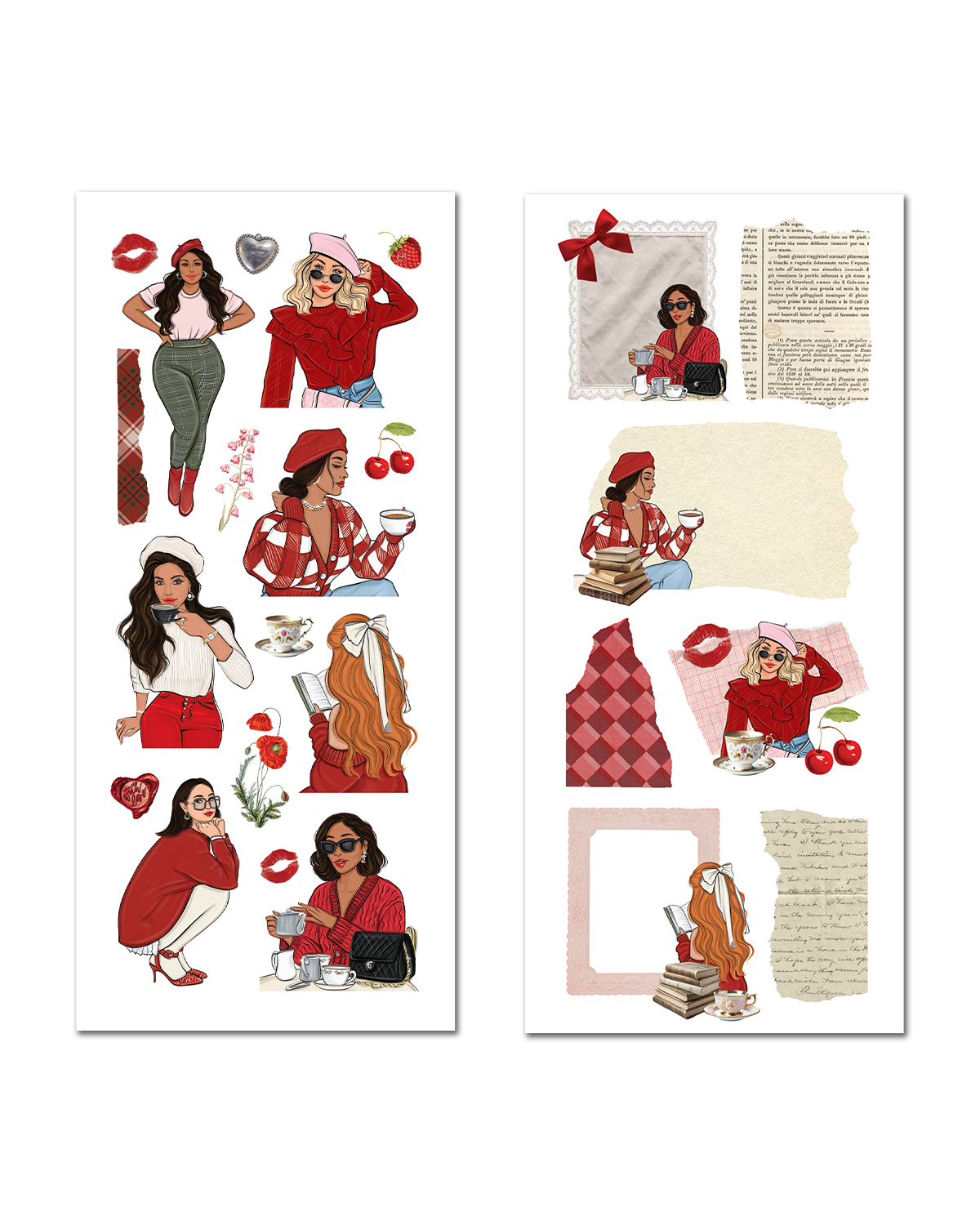vintage red ephemera sticker sheets junk journal aesthetic collection