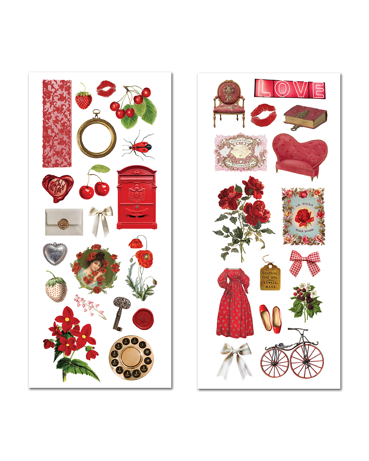 maison rouge sticker set vintage red floral labels and paper ephemera