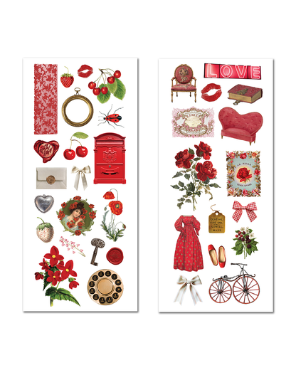 maison rouge sticker set vintage red floral labels and paper ephemera