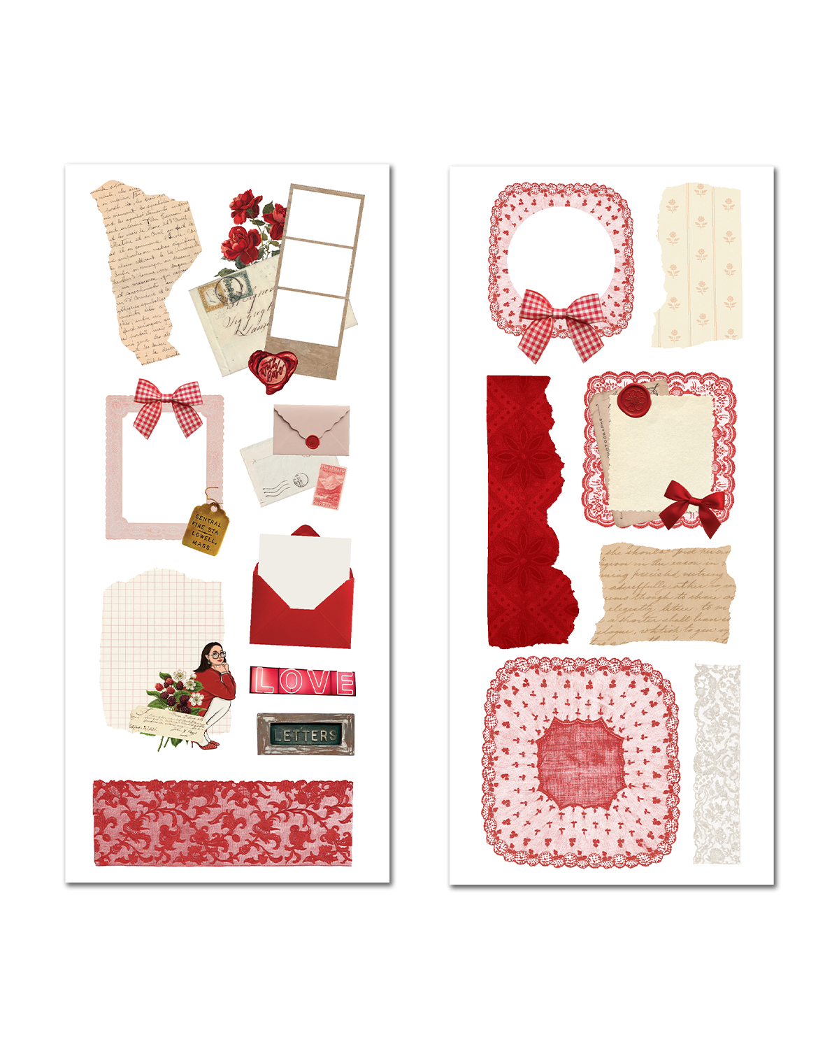 junk journal collection 12 sticker sheets vintage red theme