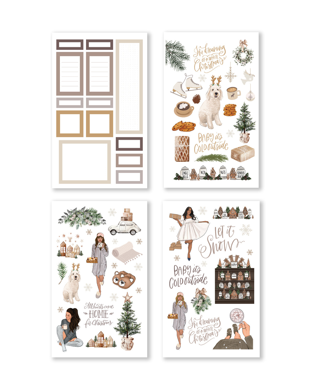 Gorgeous stickers showcasing whimsical winter scenes and cheerful motifs, perfect for adding a playful touch of holiday spirit to your planners and journals!