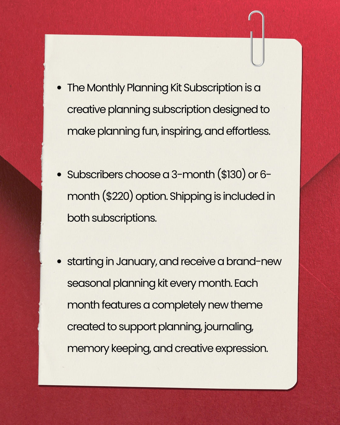 Monthly Planning Kit Subscription details