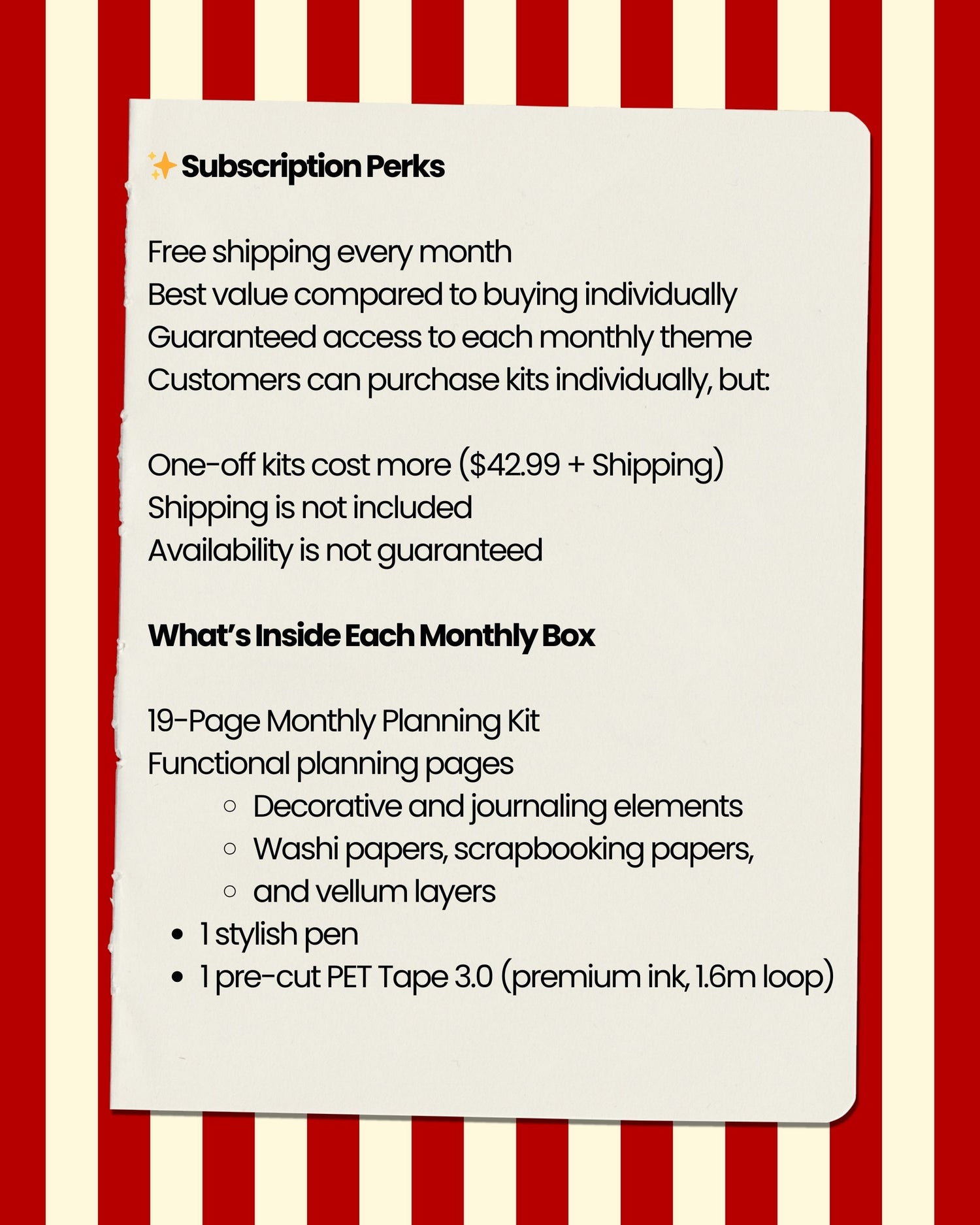 Monthly Planning Kit Subscription details