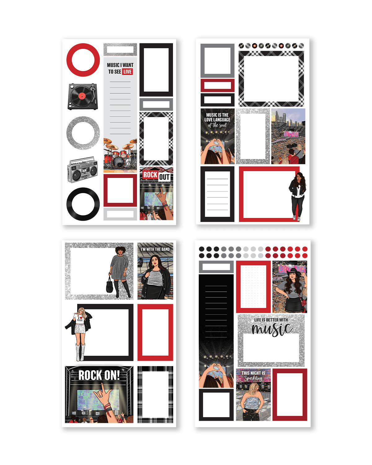 Collection of photo frames and templates on a white background