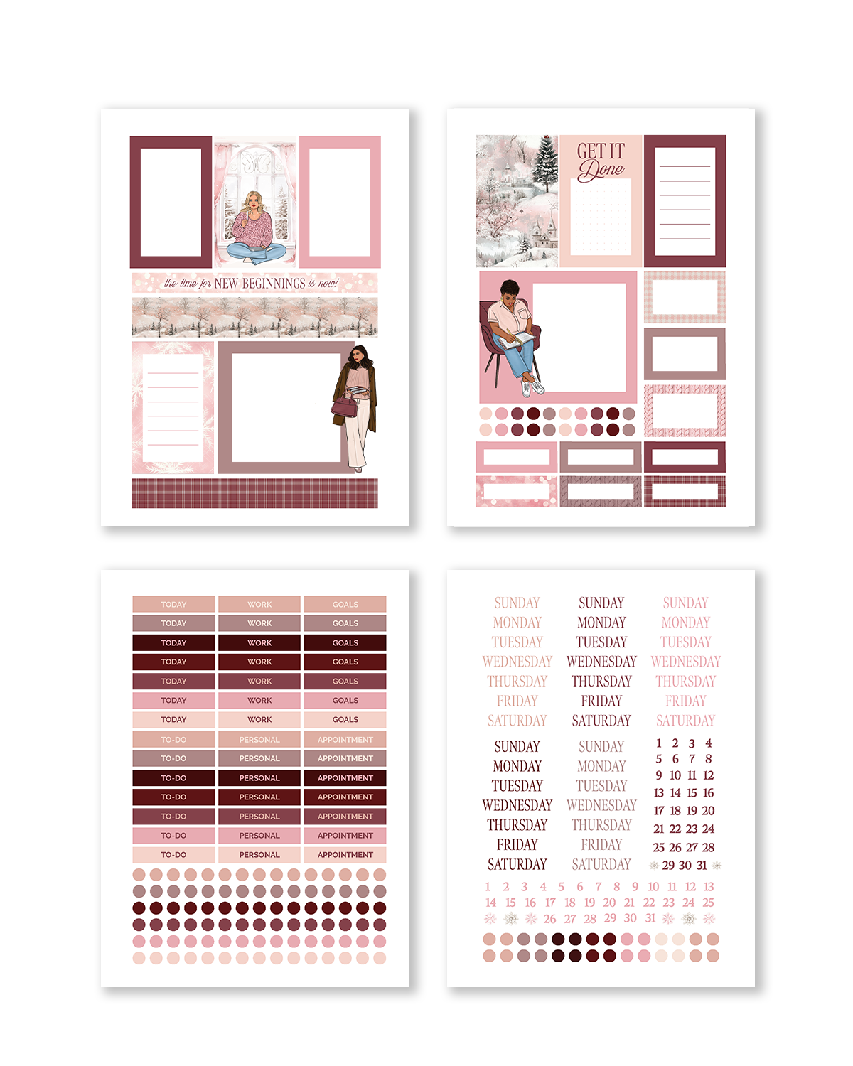 New Year New Plans 19-page sticker set with vellum and journaling papers