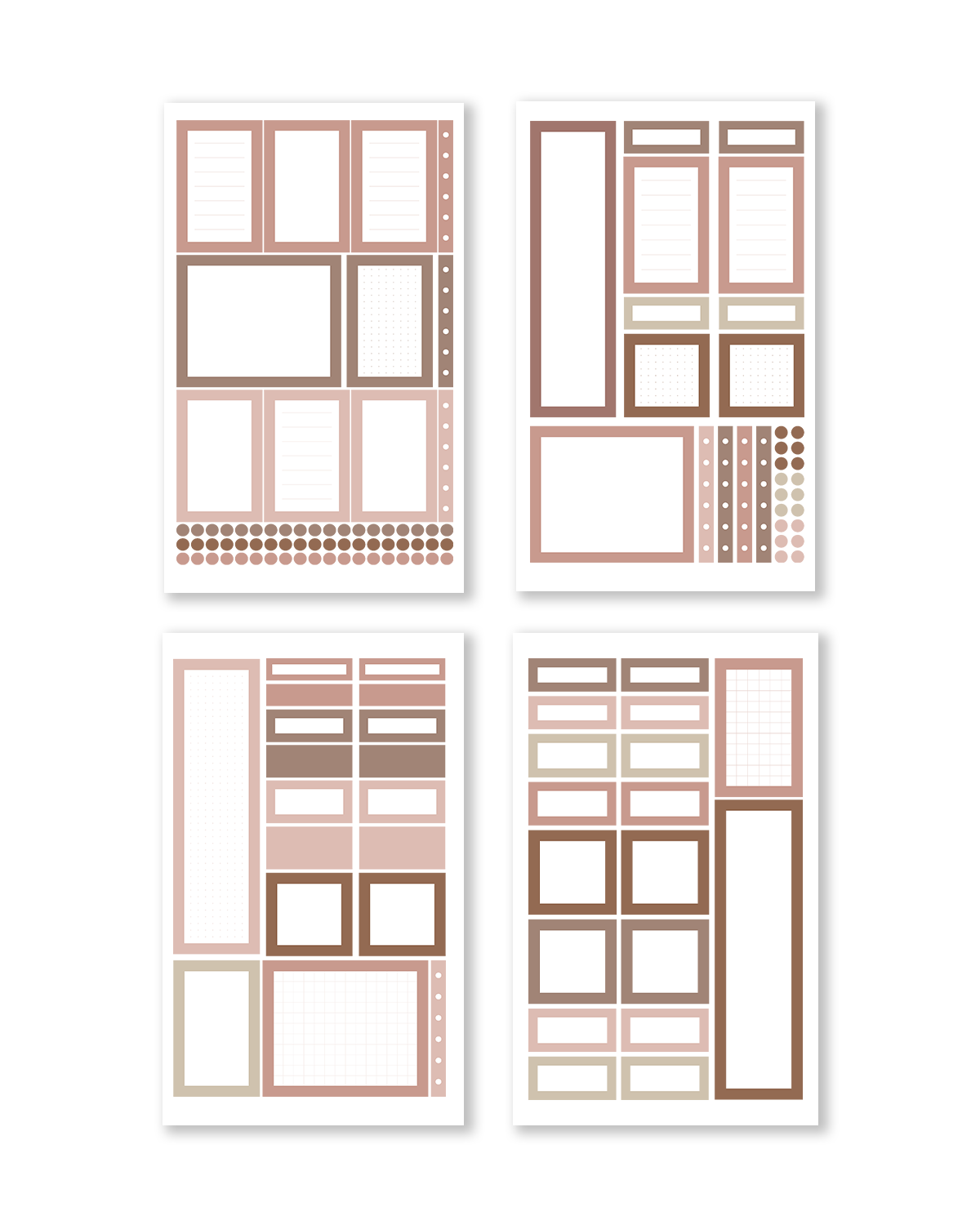 Neutral-colored functional boxes on stickers, perfect for keeping your notes organized and your planner tidy.