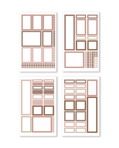 Neutral-colored functional boxes on stickers, perfect for keeping your notes organized and your planner tidy.