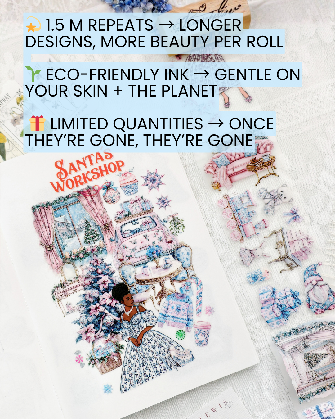 Pink Chinoiserie Christmas Pre-cut PET Tape [3.O]