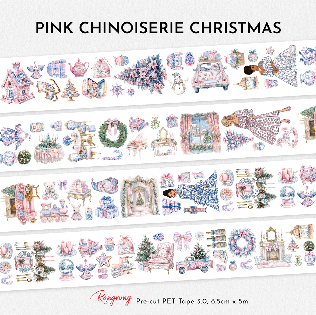 Pink Chinoiserie Christmas Pre-cut PET Tape [3.O]