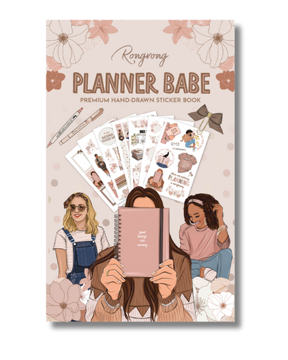 Planner Babe sticker book with illustrations of people and flowers on a beige background