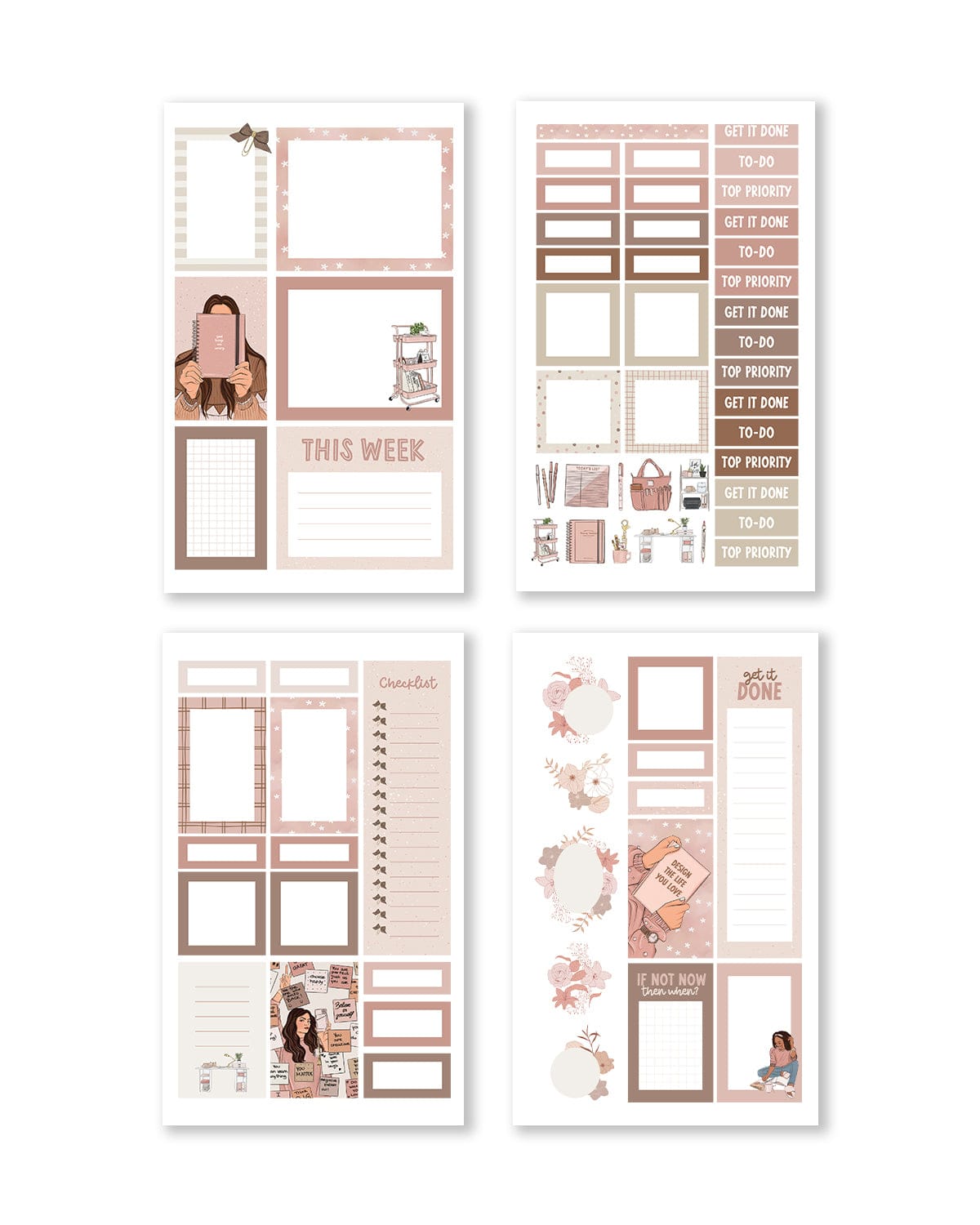 Collection of functional planner stickers with headers like 'To Do' and 'Important,' adorned with fun and colorful graphics.
