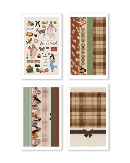 Dear Autumn themed stickers with fall illustrations, quotes, fashion girls, and seasonal icons