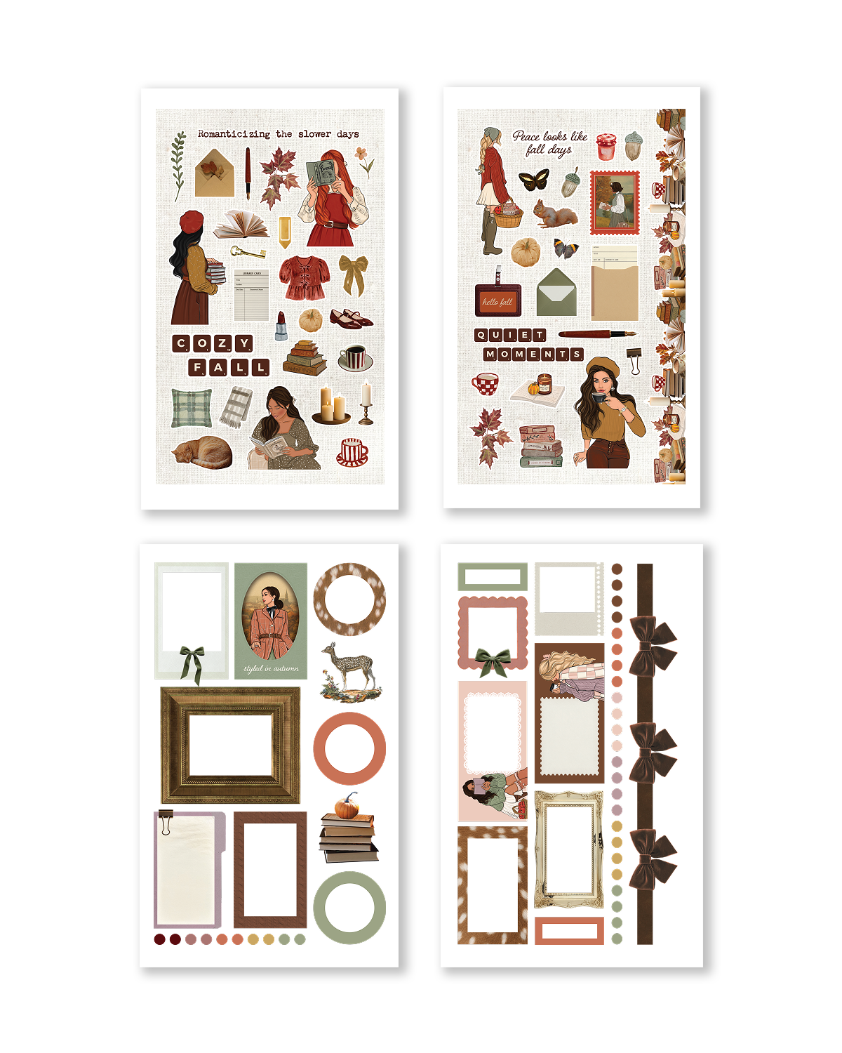 Autumn themed decorative strips and textures with plaid, knit, and fabric-inspired designs