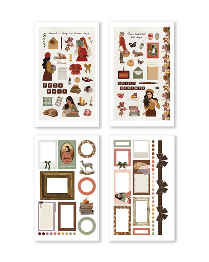 Autumn themed decorative strips and textures with plaid, knit, and fabric-inspired designs