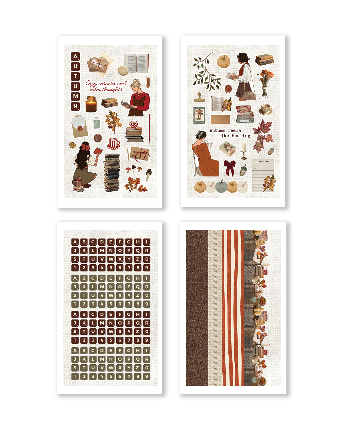 Fall color alphabet and number stickers for planners and journaling personalization
