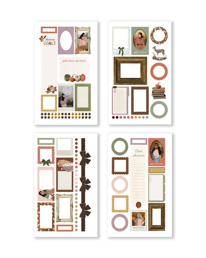 Decorative planner boxes, frames, and labels with vintage and cozy autumn style