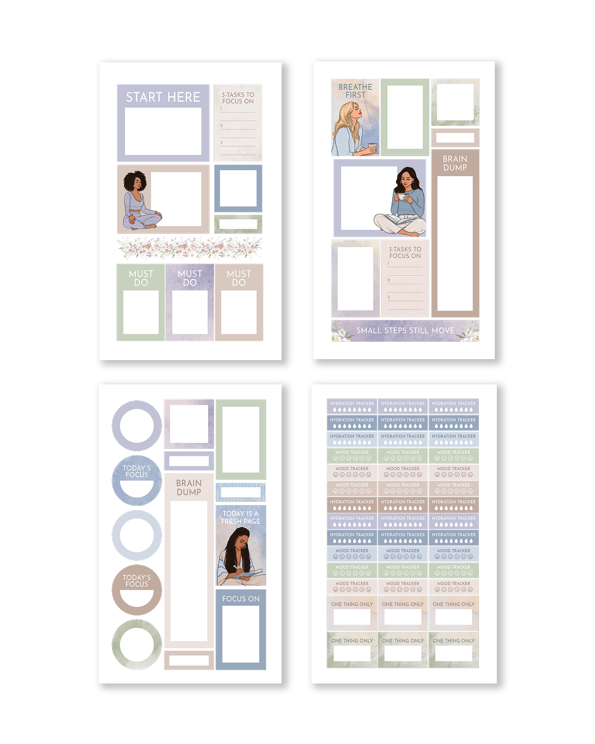 Set of four motivational posters with text and images on a white background