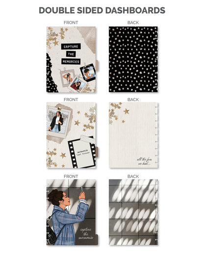 Close-up of planner divider tabs for monthly organization