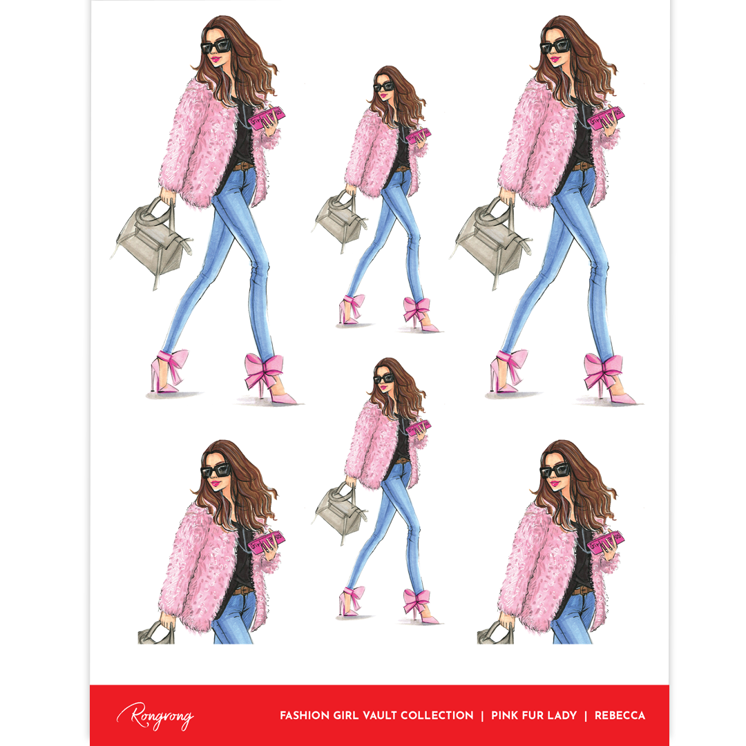 Pink Fur Lady (Rebecca) Planner Sticker Sheet Rongrong Vault