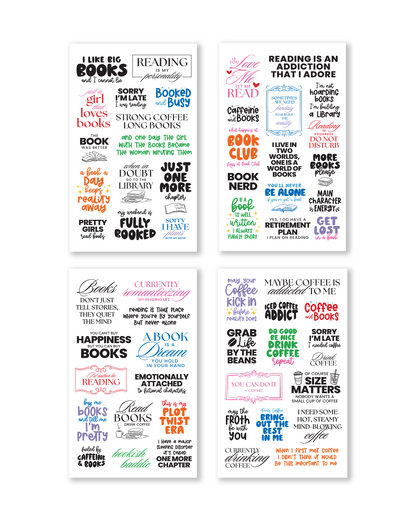 Book and coffee lover quote stickers