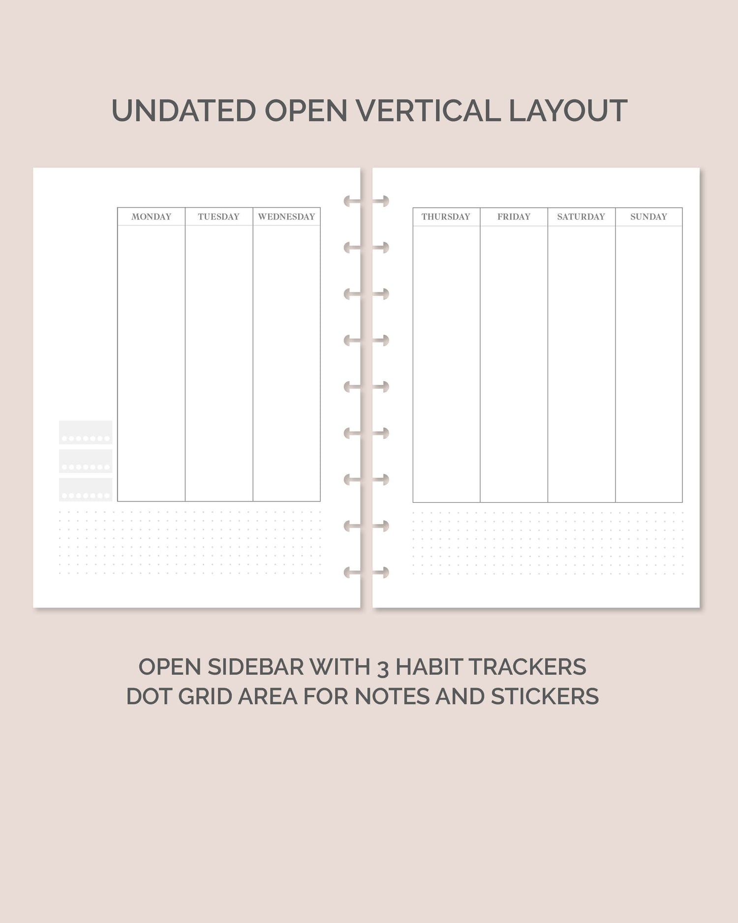 12-month Undated Vertical Layout Planner Insert