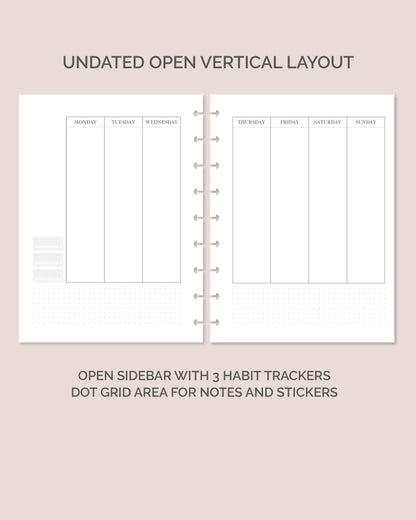 12-month Undated Vertical Layout Planner Insert