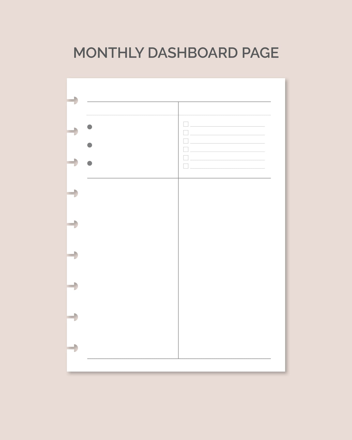 12-month Undated Dashboard Layout Planner Insert