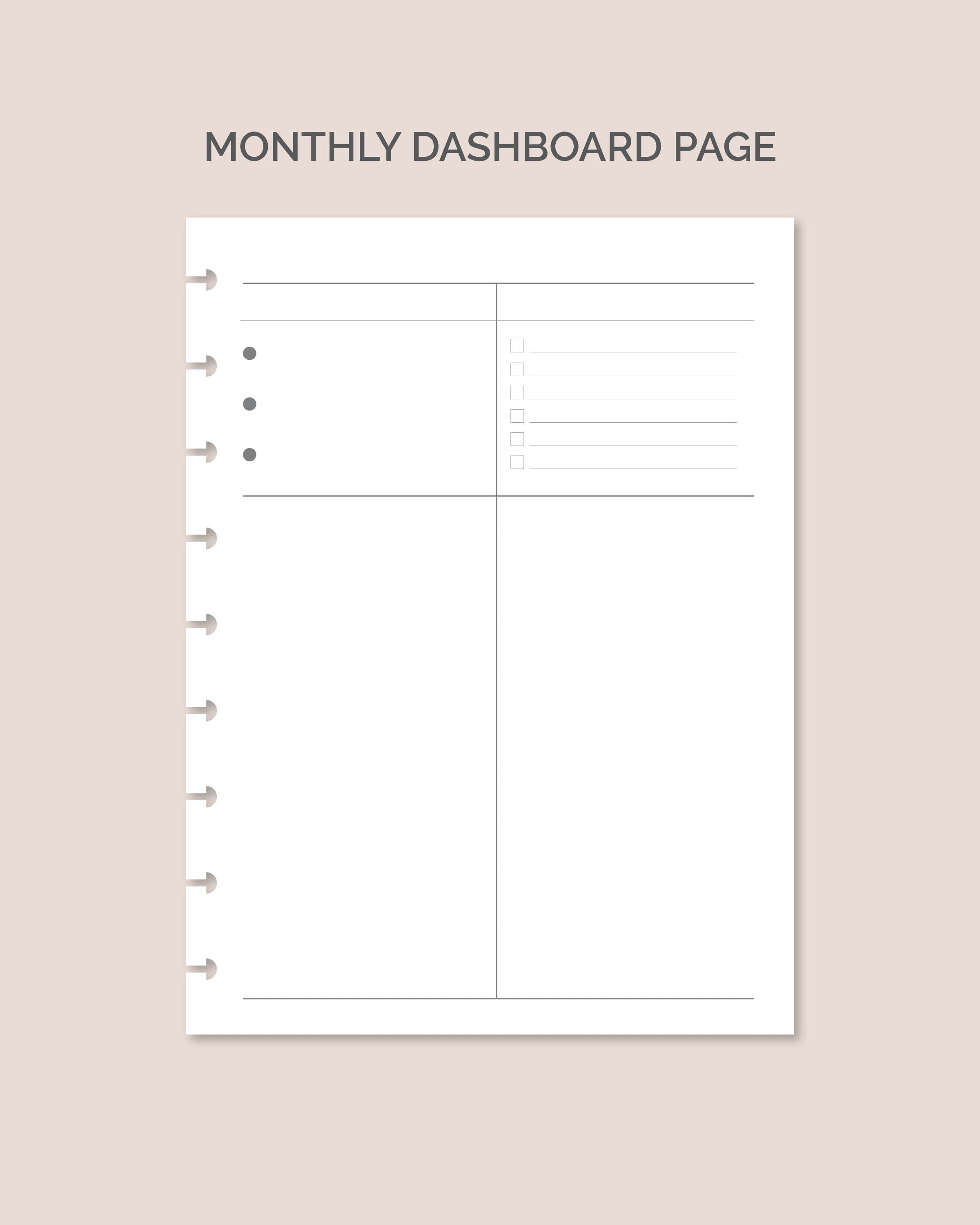 12-month Undated Dashboard Layout Planner Insert