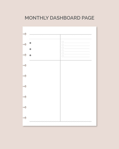 12-month Undated Dashboard Layout Planner Insert