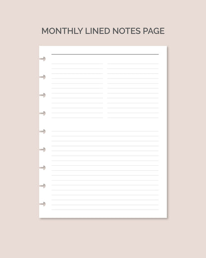 12-month Undated Dashboard Layout Planner Insert