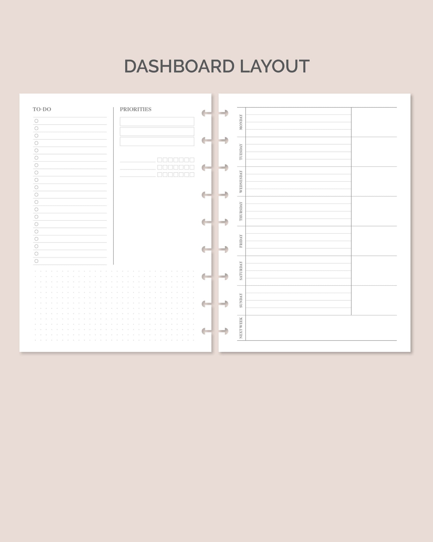 12-month Undated Dashboard Layout Planner Insert