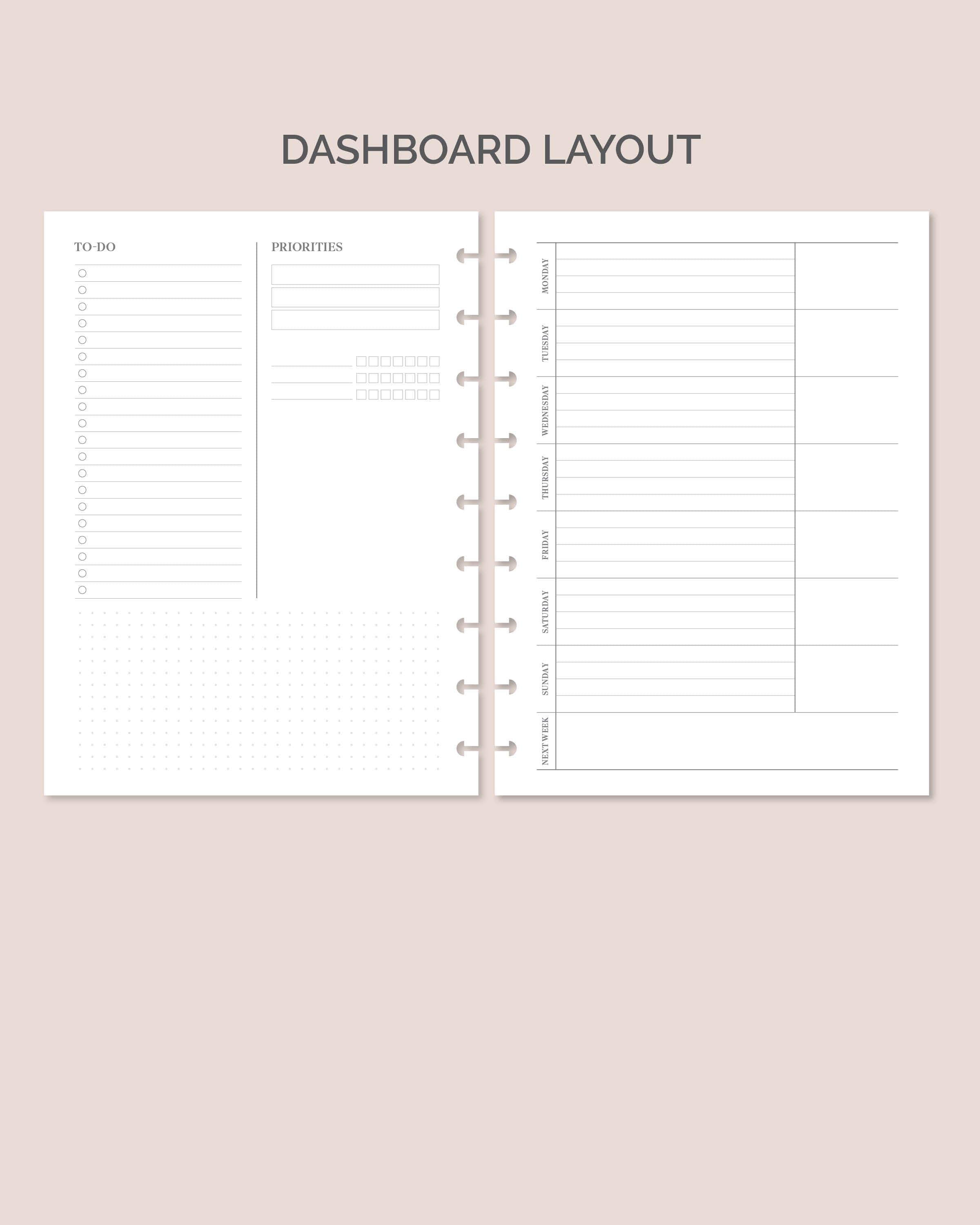 12-month Undated Dashboard Layout Planner Insert