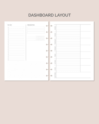 12-month Undated Dashboard Layout Planner Insert