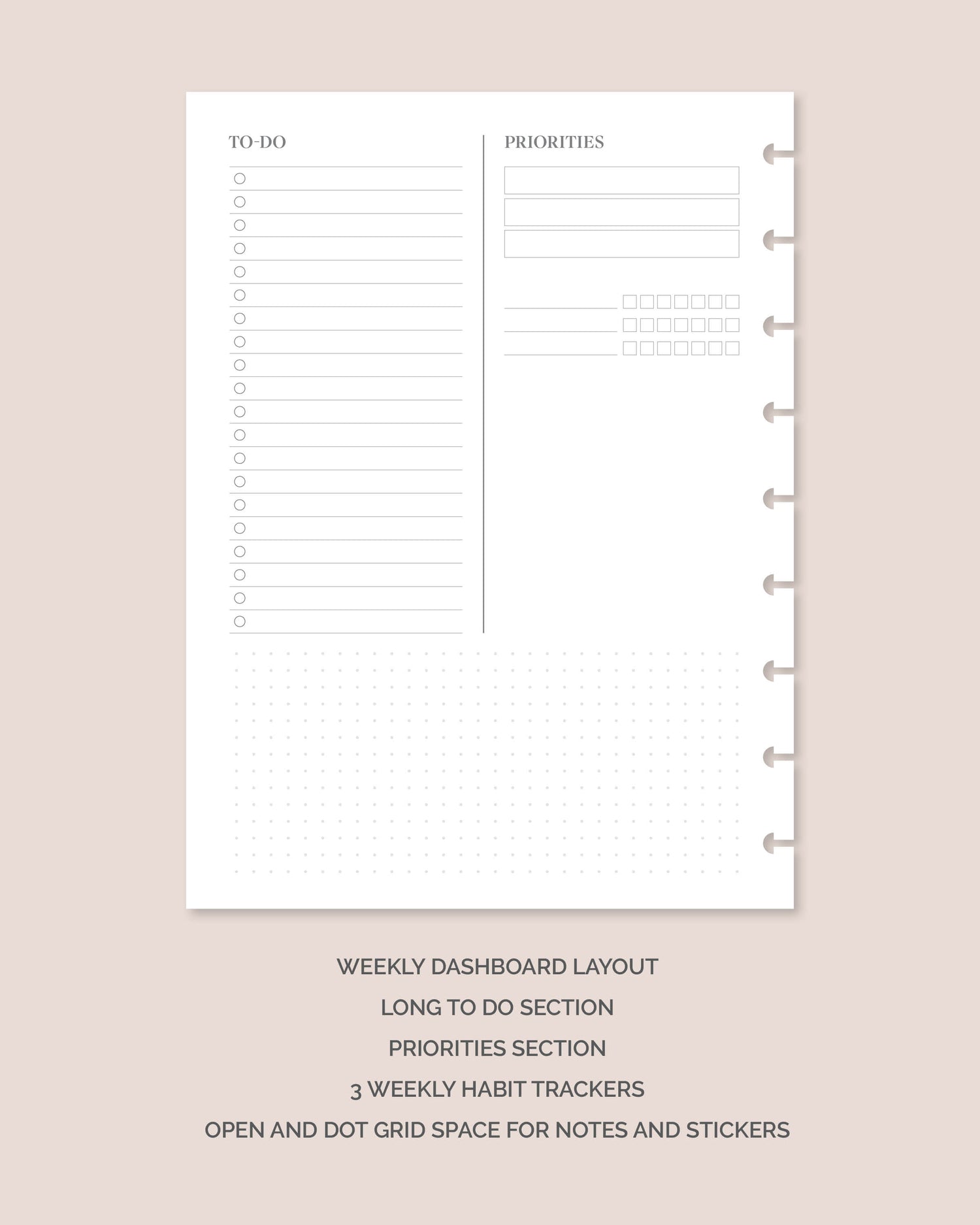 12-month Undated Dashboard Layout Planner Insert