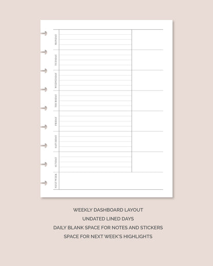 12-month Undated Dashboard Layout Planner Insert