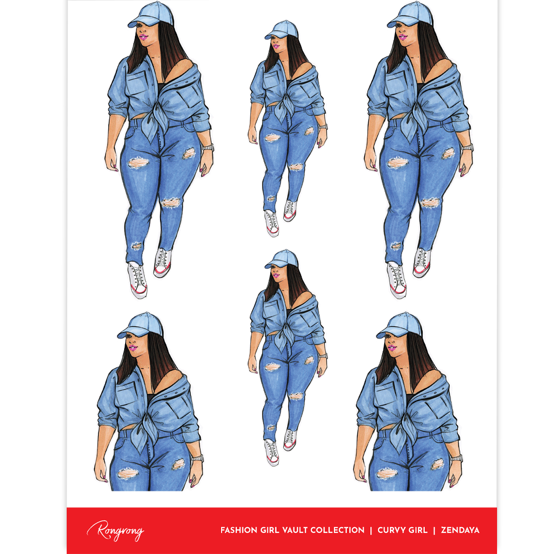 Denim Curvy Girl (Zendaya) Planner Sticker Sheet Rongrong Vault