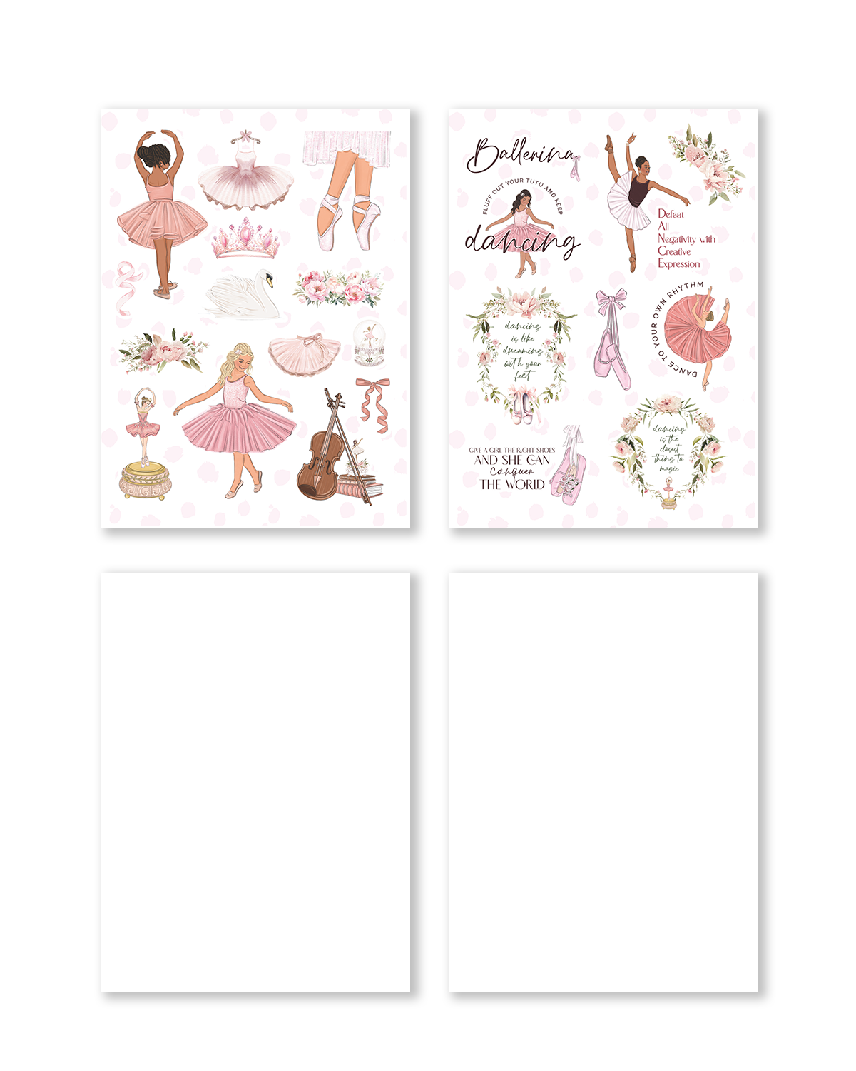 Assortment of practical stickers featuring labels and banners, crafted with a ballet theme in soft pastel colors.