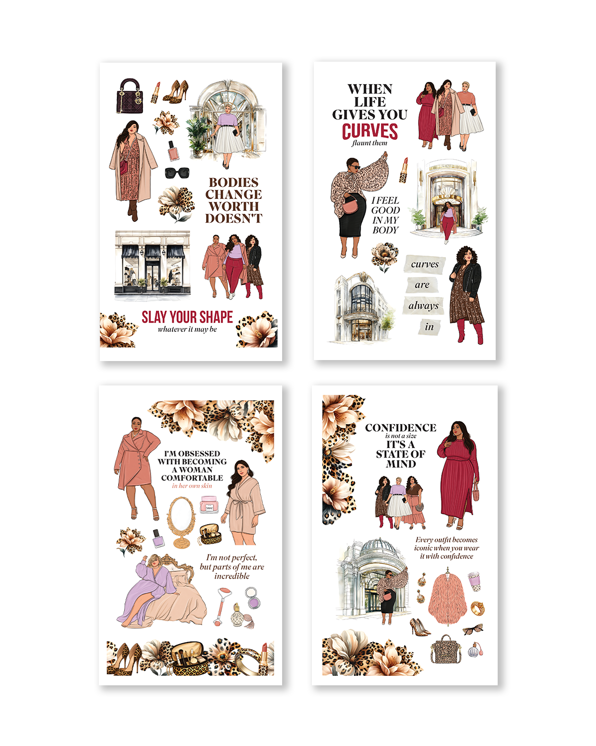 curvy girl themed fashion stickers for journaling