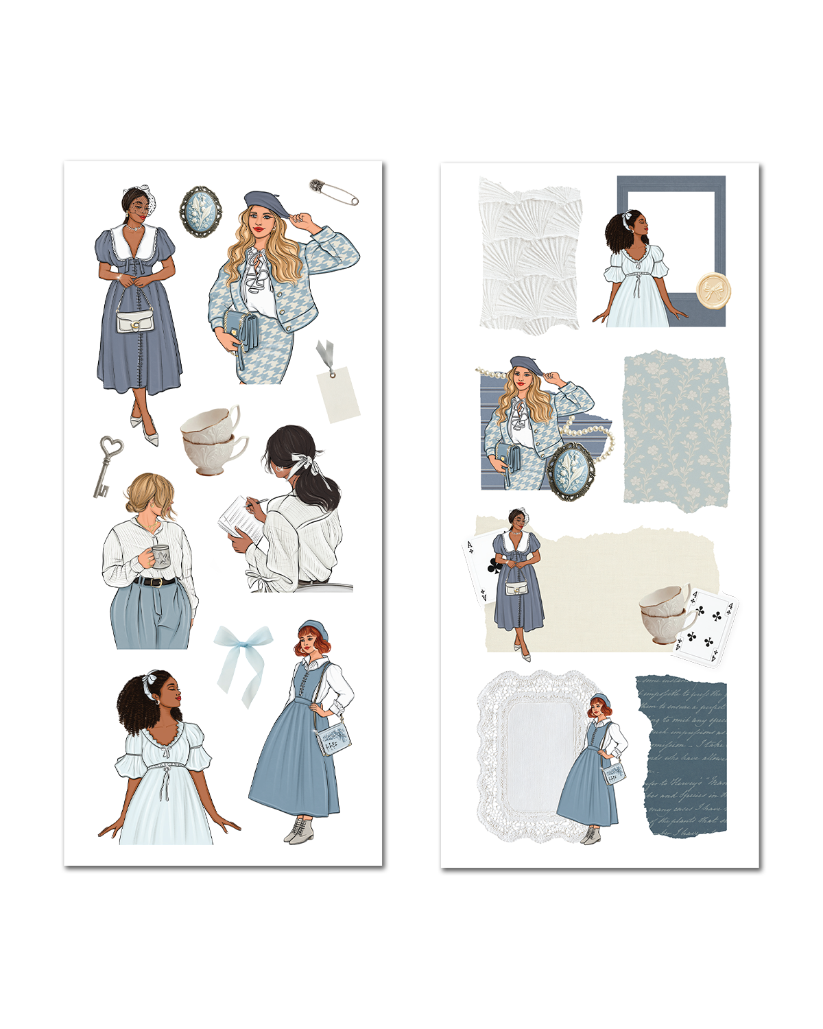 Maison Bleu - Vintage Blue Ephemera Sticker Sheet Set