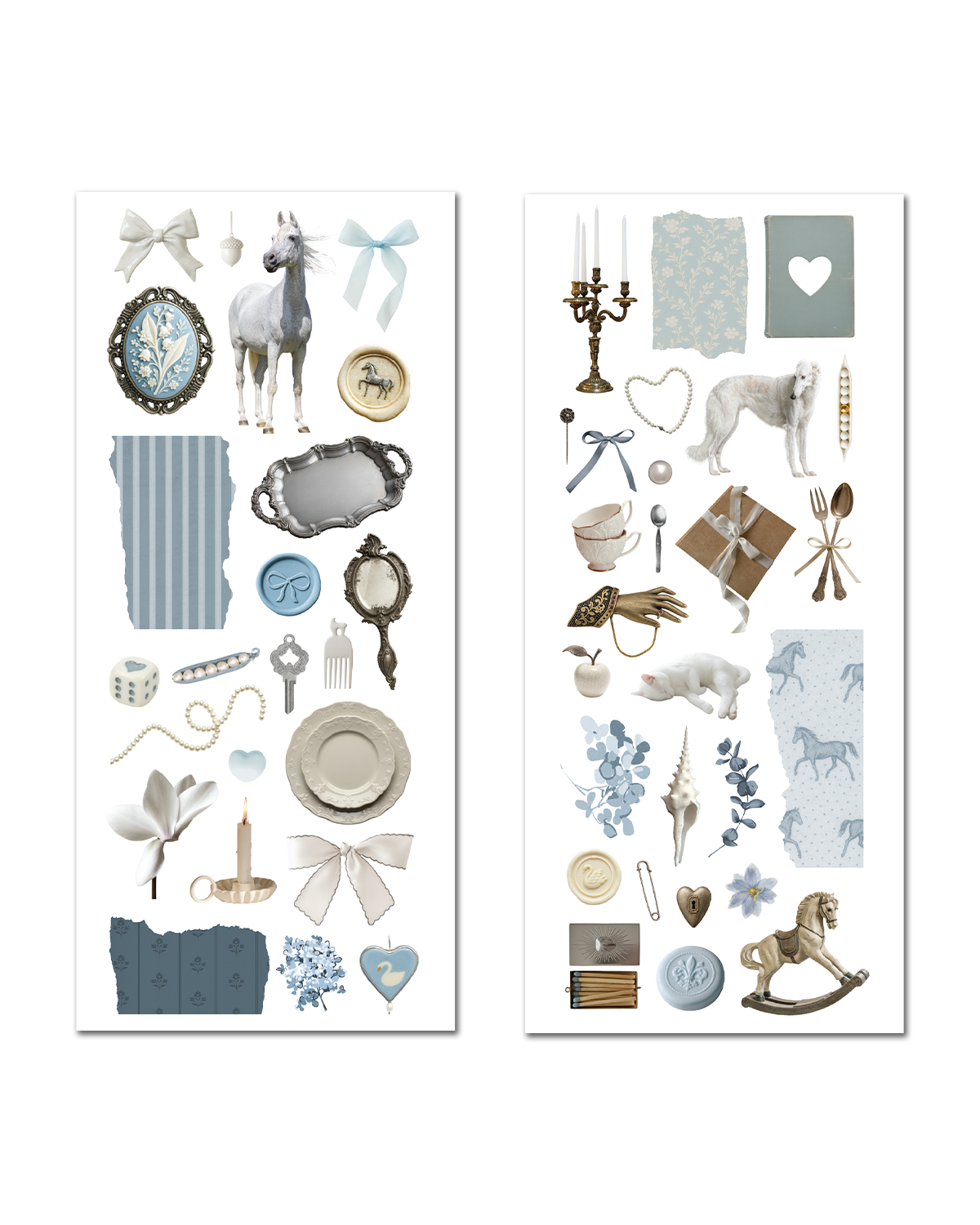 Maison Bleu vintage blue ephemera sticker sheet set for junk journal