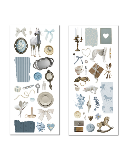 Maison Bleu vintage blue ephemera sticker sheet set for junk journal