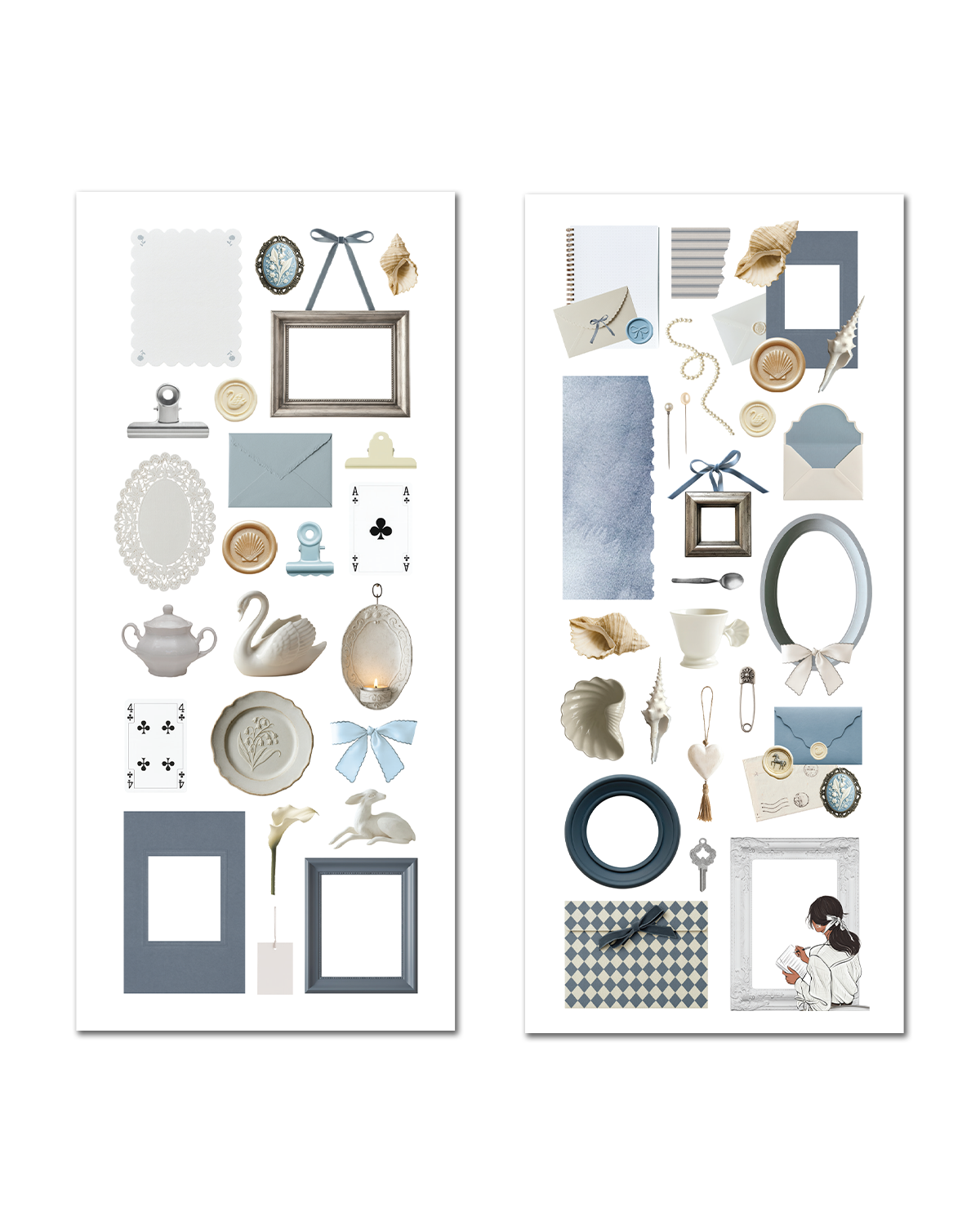Two sheets of decorative wall stickers with various design elements on a white background.