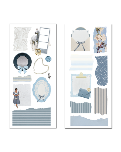 Romantic vintage blue planner stickers with lace and bows