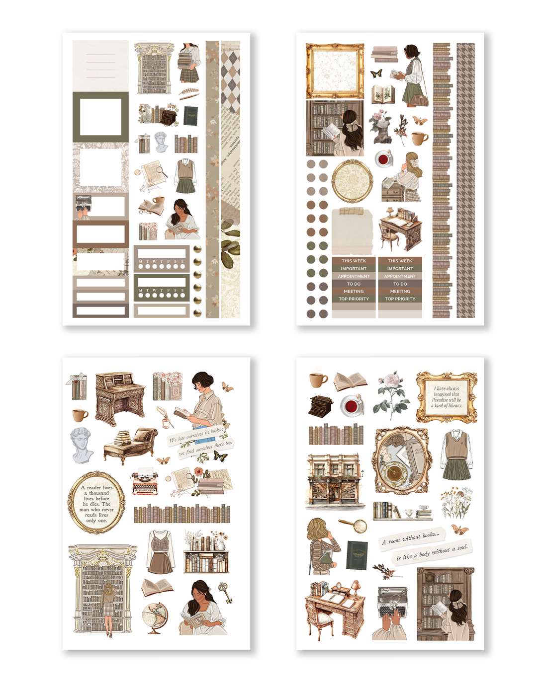 Bookworm Hobonichi Sticker Book flatlay with cozy reading stickers